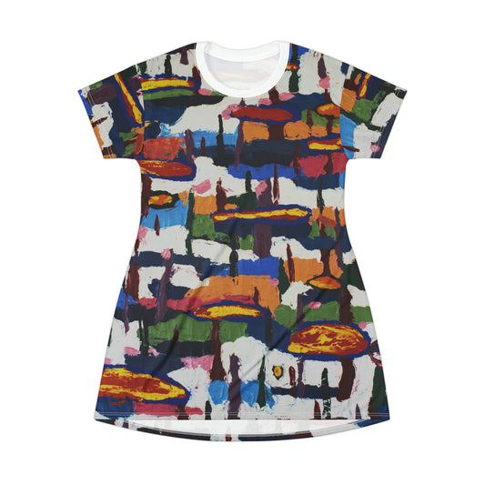 ABSTRACT TREES T-SHIRT DRESS